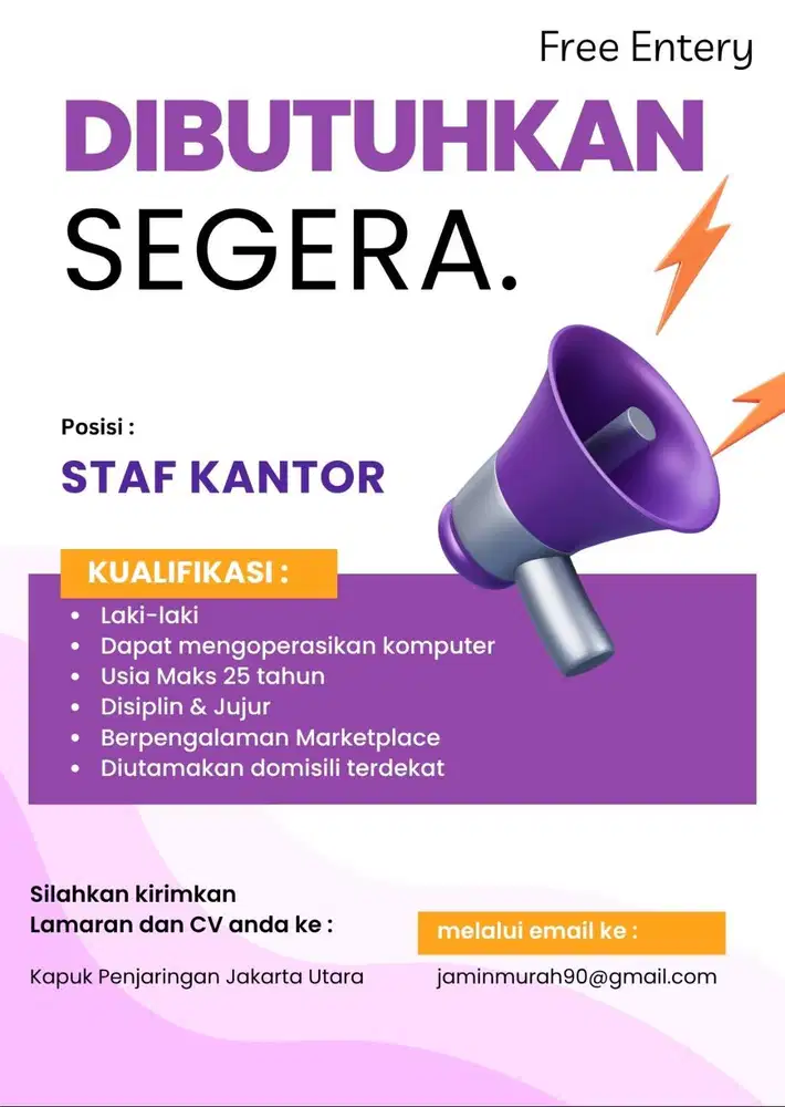 Dibutuhkan Segera Bagian Admin Laki-laki
