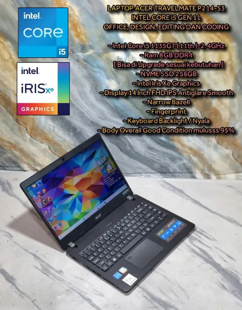 ACER TRAVELMATE LAPTOP INTEL CORE i5 GEN 11 SSD 256gb LAPTOP DESIGN ED