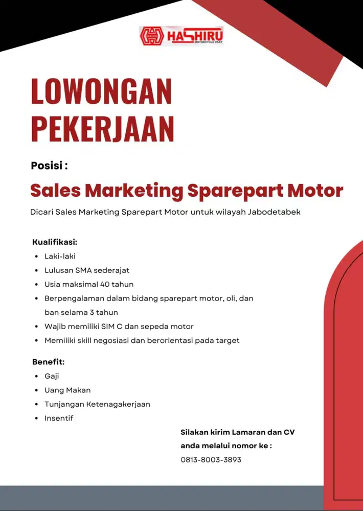 LOWONGAN SALES SPAREPART MOTOR