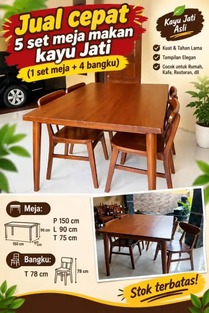5 Set Meja Makan Kayu Jati