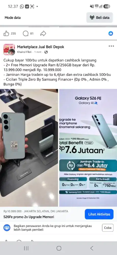 Promo Free Upgrade Memori S26Fe