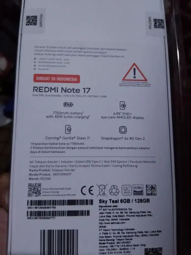 Redmi note 17 ram 6/128 biru baru buka segel nya aja