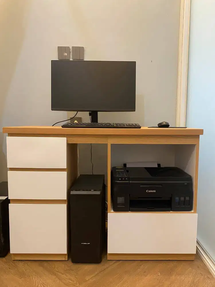 Meja Kerja Minimalis Custom | Meja Komputer PC dengan Laci & Rak
