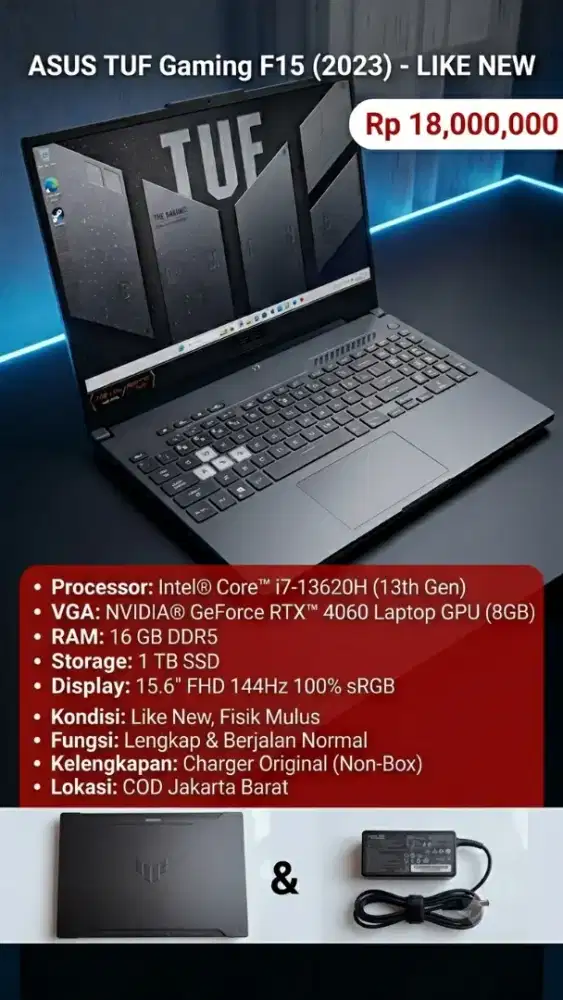 ASUS TUF Gaming F15 - Core i7 13th Gen / RTX 4060 8GB / RAM 16GB