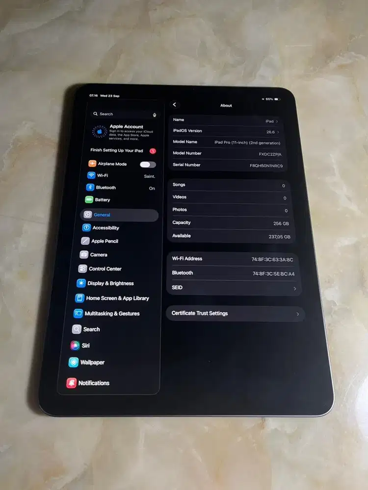 Ipad Pro 11 inch 2020 (2nd Gen) 256gb Wifi only Kondisi 9.9/10