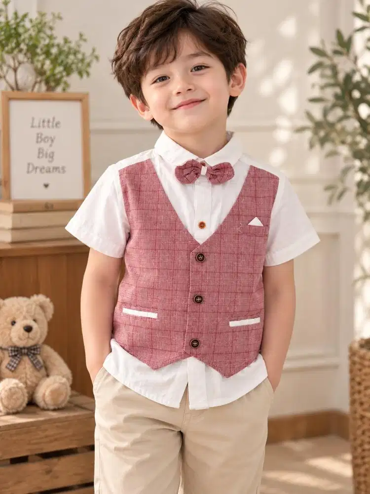 Kemeja atasan baju two color dasi kupu kupu anak laki laki