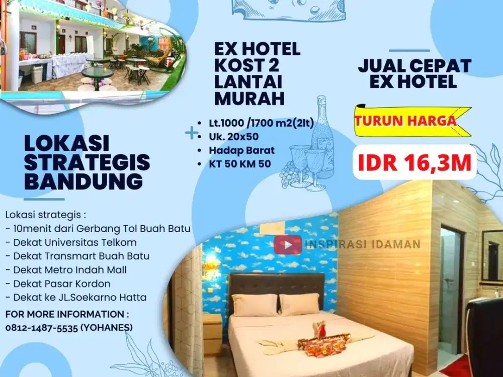 Ex Hotel Kost 2 Lantai Murah Lokasi Strategis Bandung