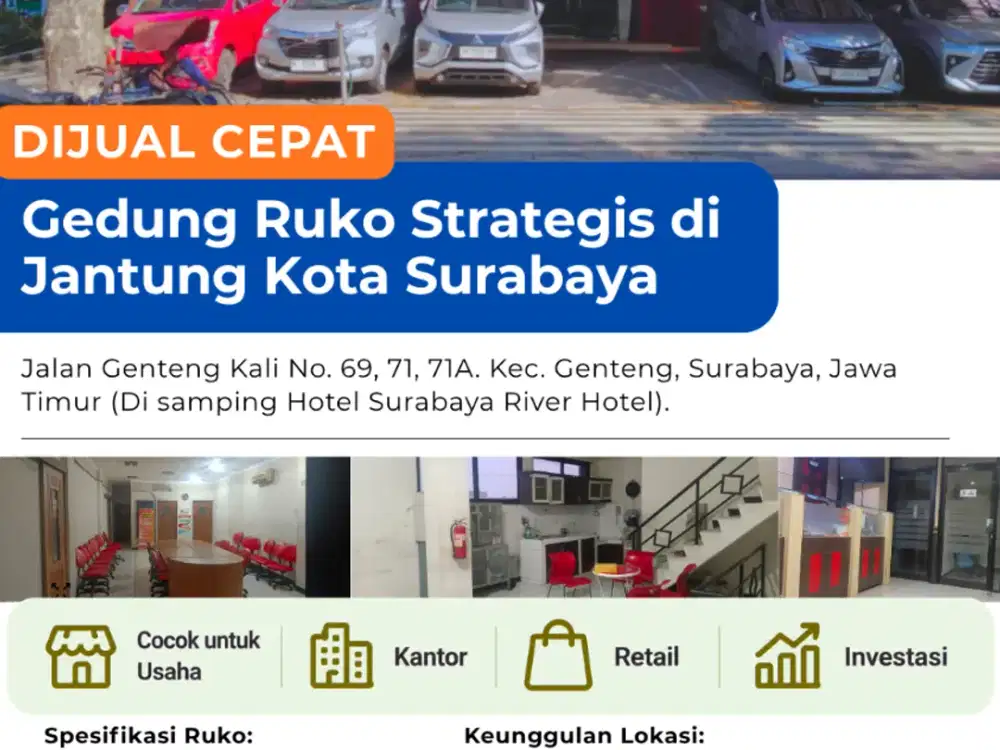 DIJUAL RUKO – ASET KOMERSIAL STRATEGIS DI PUSAT KOTA SURABAYA!