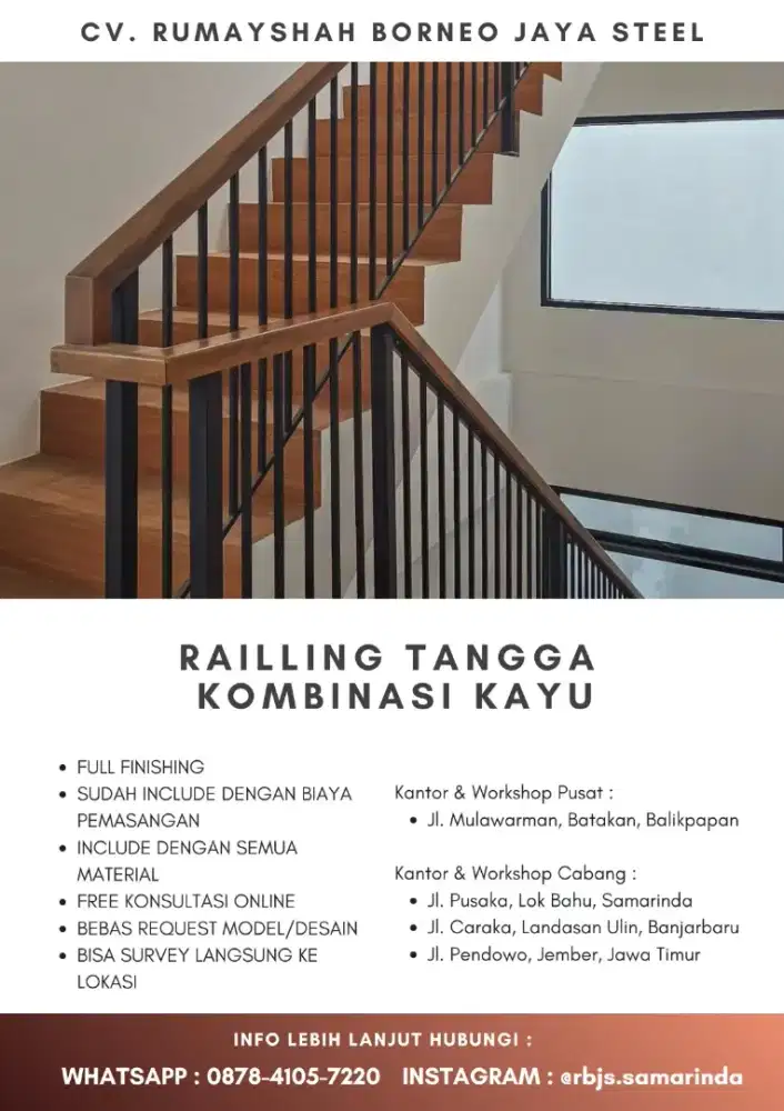 RAILING TANGGA MINIMALIS | BESI, STAINLESS & KAYU – CUSTOM