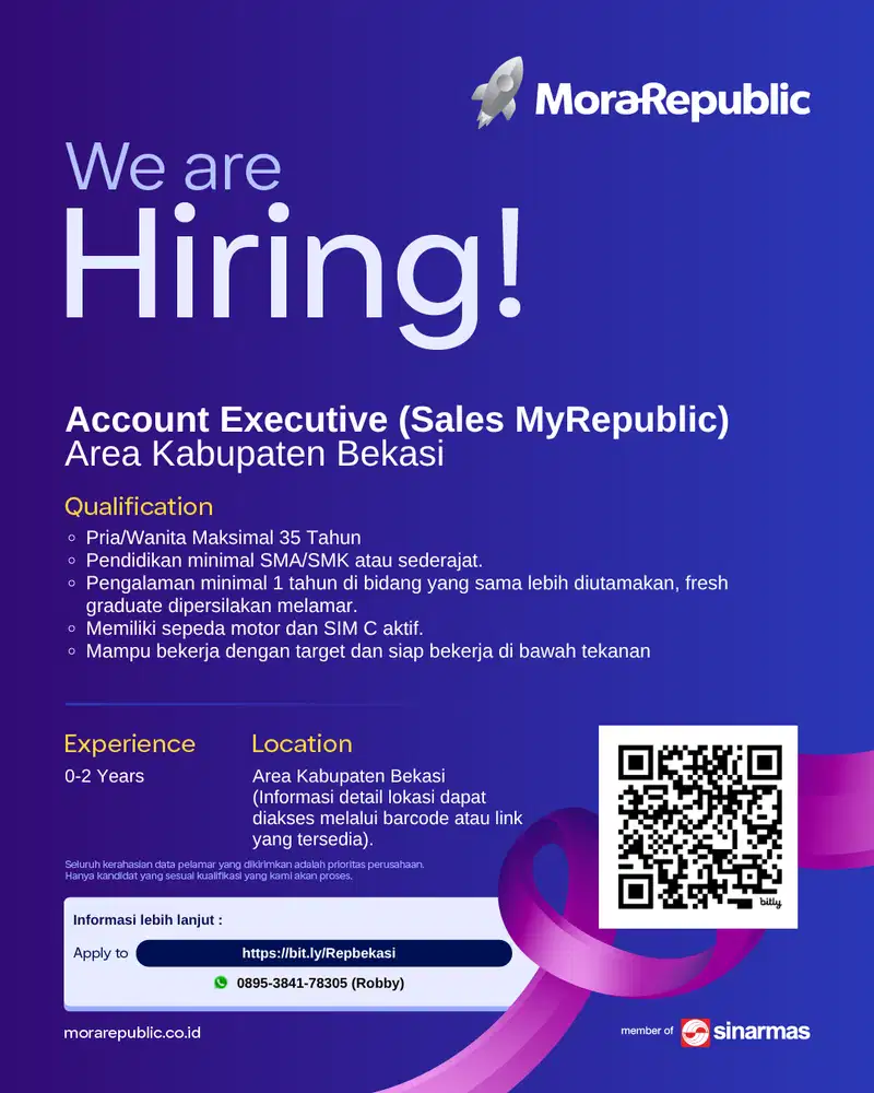 Lowongan pekerjaan MyRepublic ( Account Executive - Sales Lapangan )