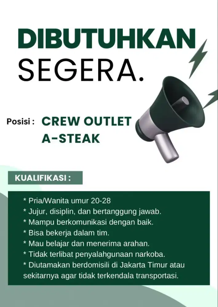 Dibutuhkan karyawan streetfood