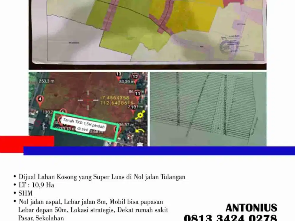Dijual Lahan Kosong yang Super Luas di Nol jalan Tulangan