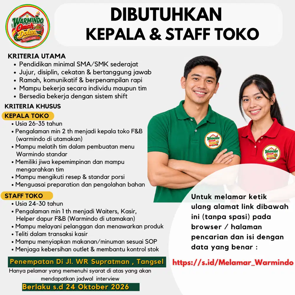 DIBUTUHKAN KEPALA DAN STAFF TOKO