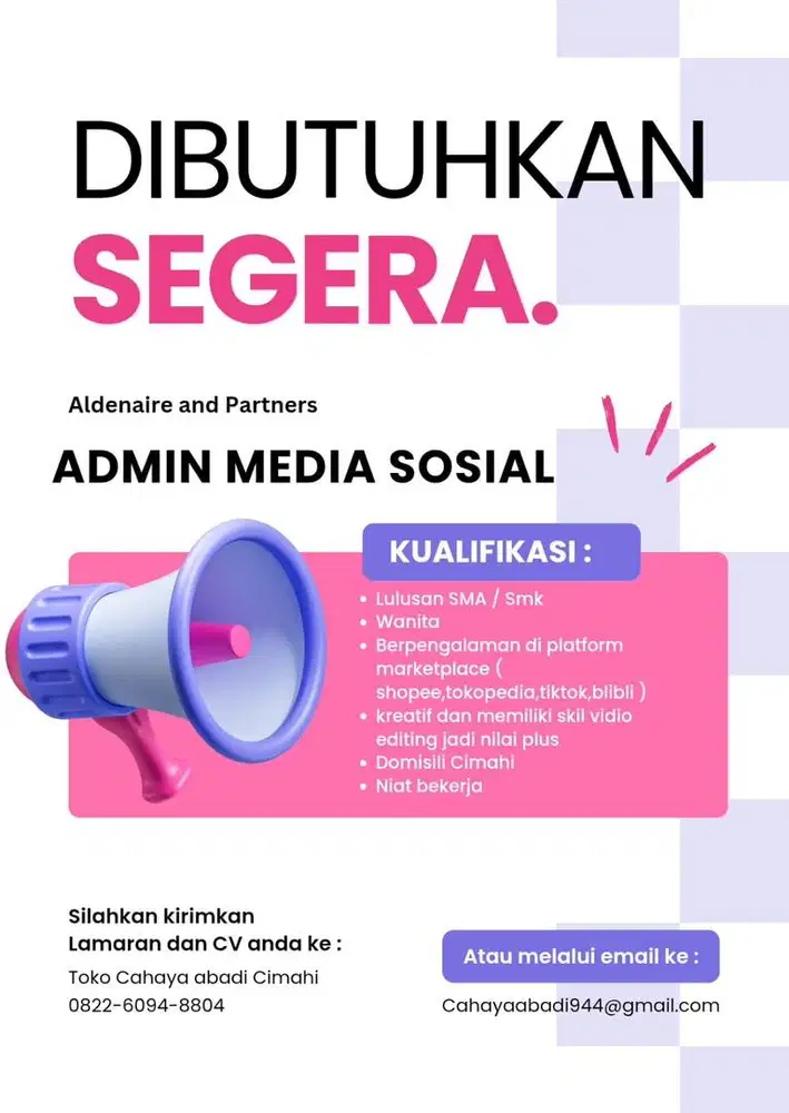 Dicari cepat admin toko dan market place