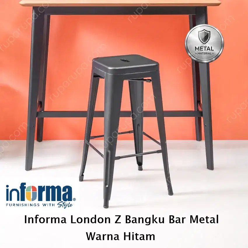 Informa London Z Bangku Bar Hitam Metal Powder Coating Tahan Karat Coc