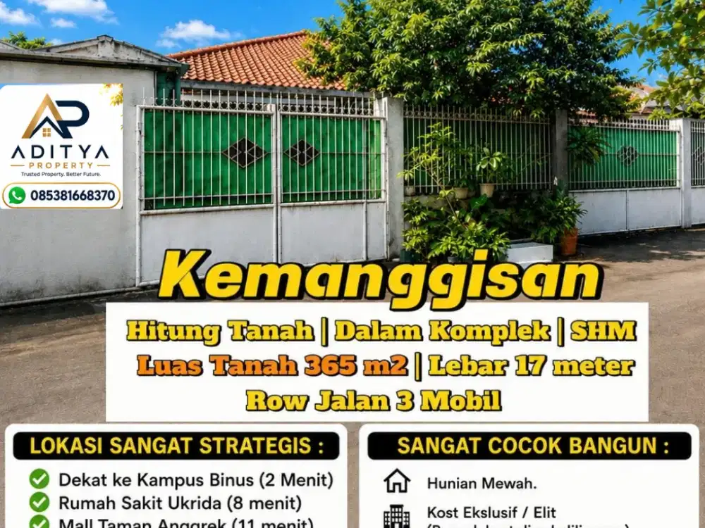 Jual Murah Rumah Dalam Komplek Dekat Binus Kemanggisan Jakarta Barat
