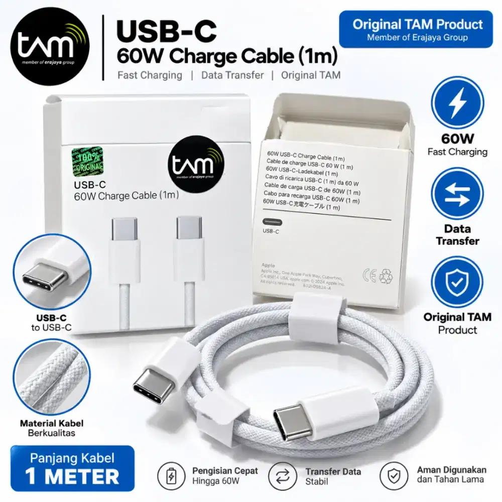 KABEL USB-C TO USB-C 60W ORIGINAL TAM – BARU