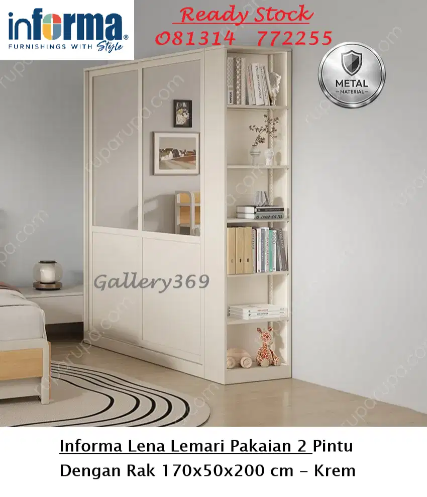 Informa Lena Lemari Pakaian 2 Pintu Dengan Rak 170x50x200 Cm Krem