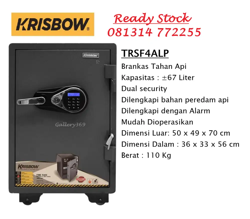 Krisbow TRSF4ALP Brankas Tahan Api Fire Safe Box Kap.67Liter Dark Grey