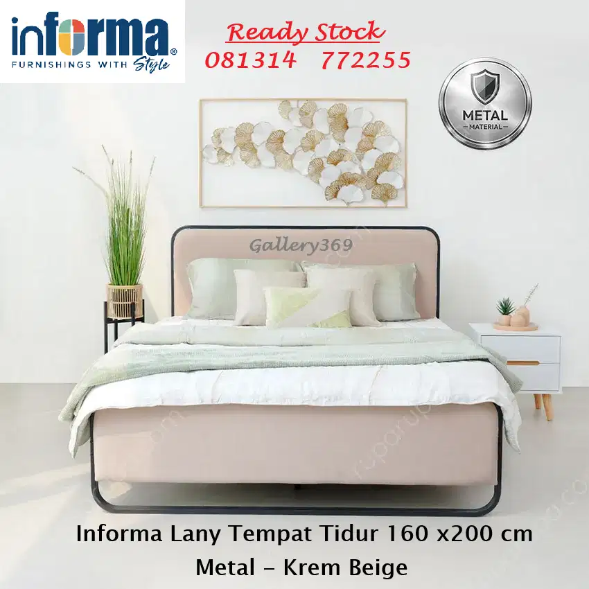 INFORMA Lany Tempat Tidur Metal 160x200 cm Krem Beige - Rangka Kokoh