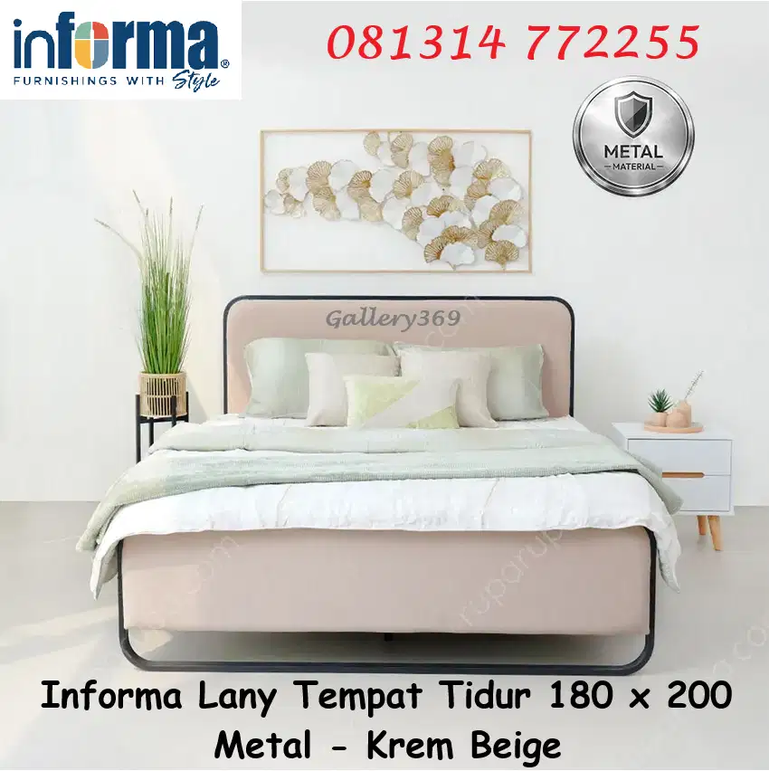 INFORMA Lany Tempat Tidur 180 x 200 cm Metal Krem Beige - Rangka Kuat