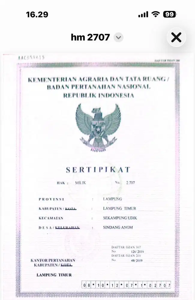 Di jual Lahan Kosong, Lamp. Timur