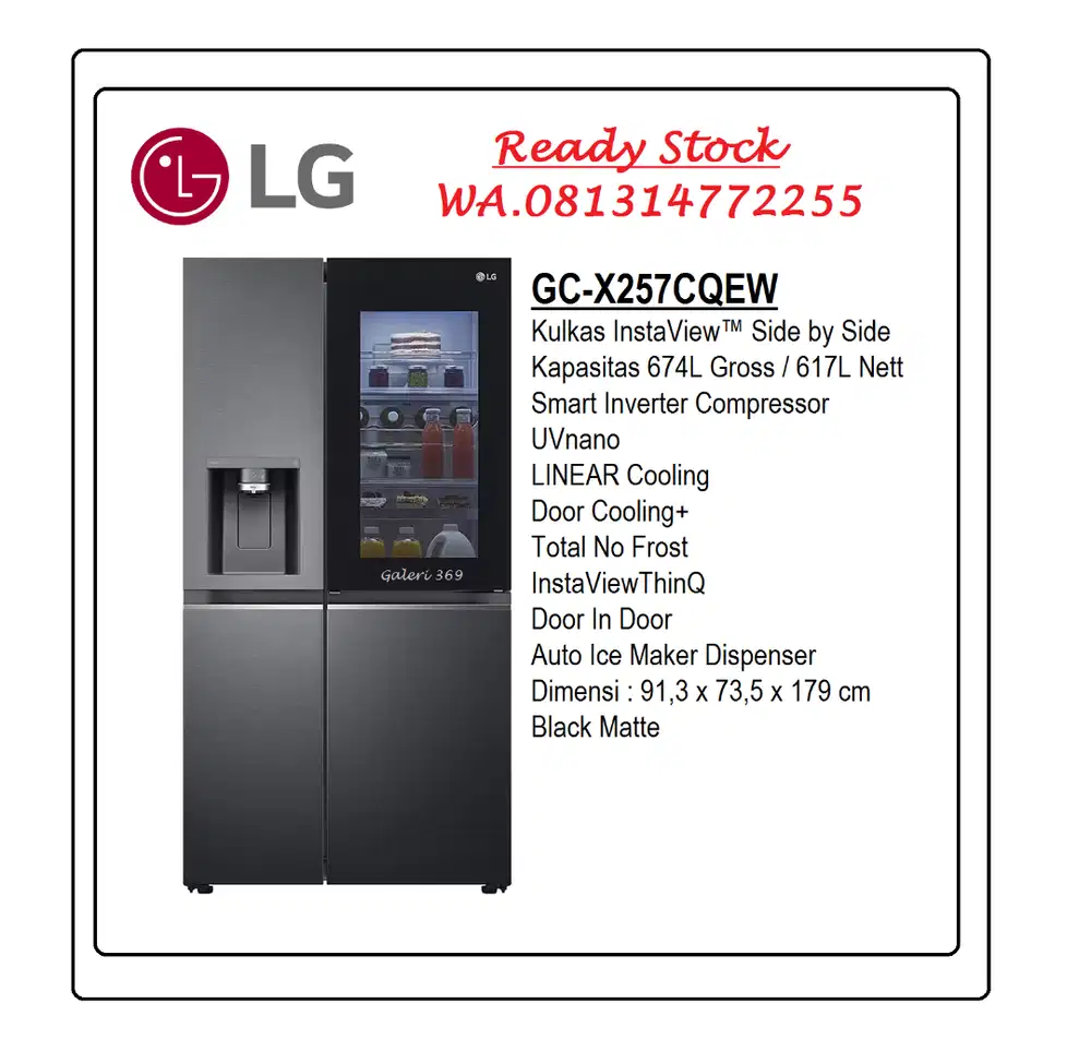 LG GC-X257CQEW Kulkas 674L/617L Side by Side InstaView - Black Matte