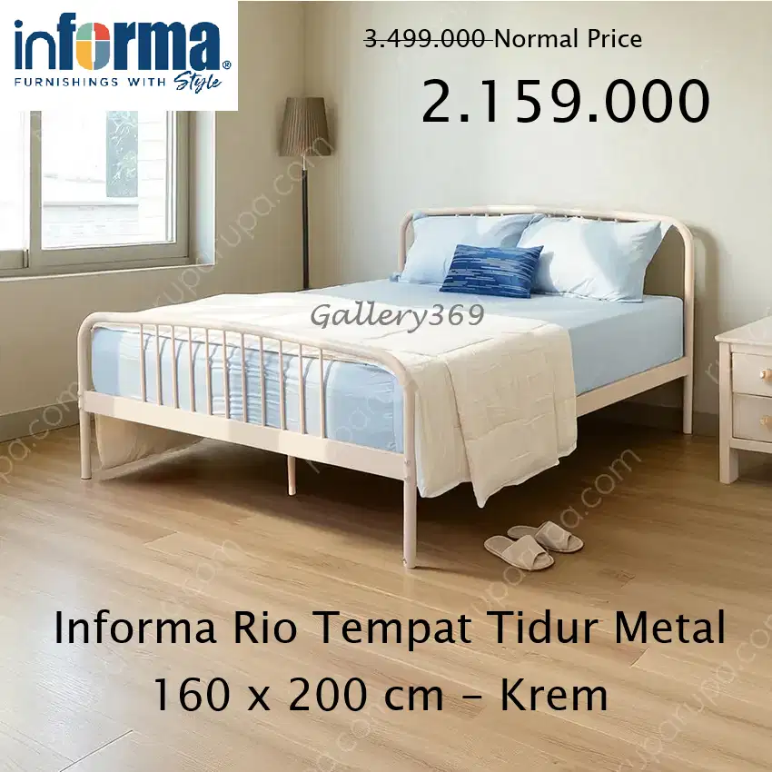 Informa Rio Tempat Tidur Metal 160 x 200 cm Krem - Furniture Bed