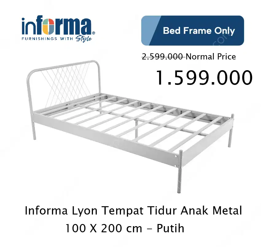 Informa Lyon Tempat Tidur Anak Metal 100x200 cm - Putih Rangka Kokoh