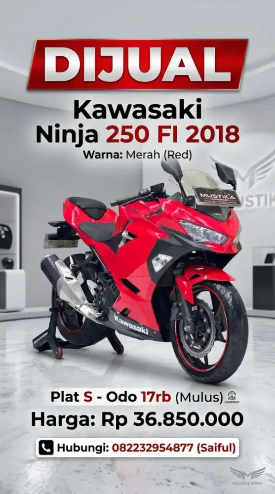 Perfect Condition!!Kawasaki Ninja 250 Fi 2018 Red Plat S Mulus-Mustika