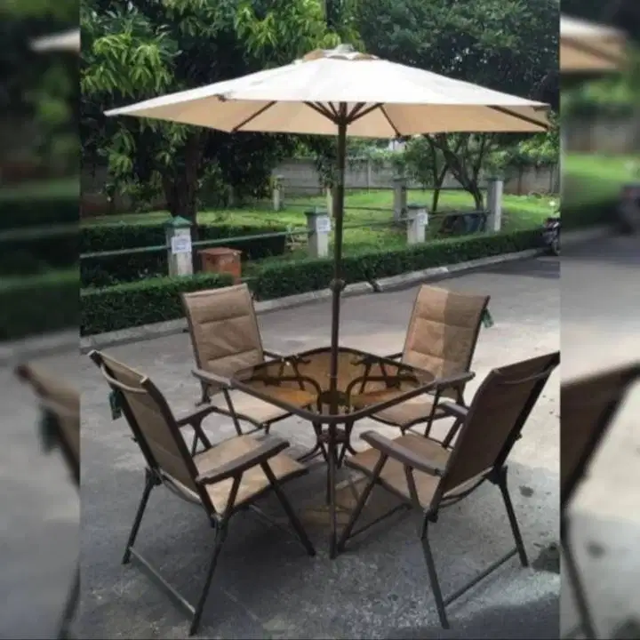 Informa Soleil Set Meja Cafe & 4 Kursi Cokelat + Payung Outdoor Resto