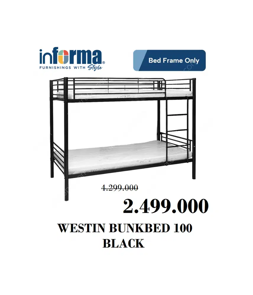 Informa WESTIN BUNKBED 100 Ranjang Tingkat Besi Hitam 100x200 Cm