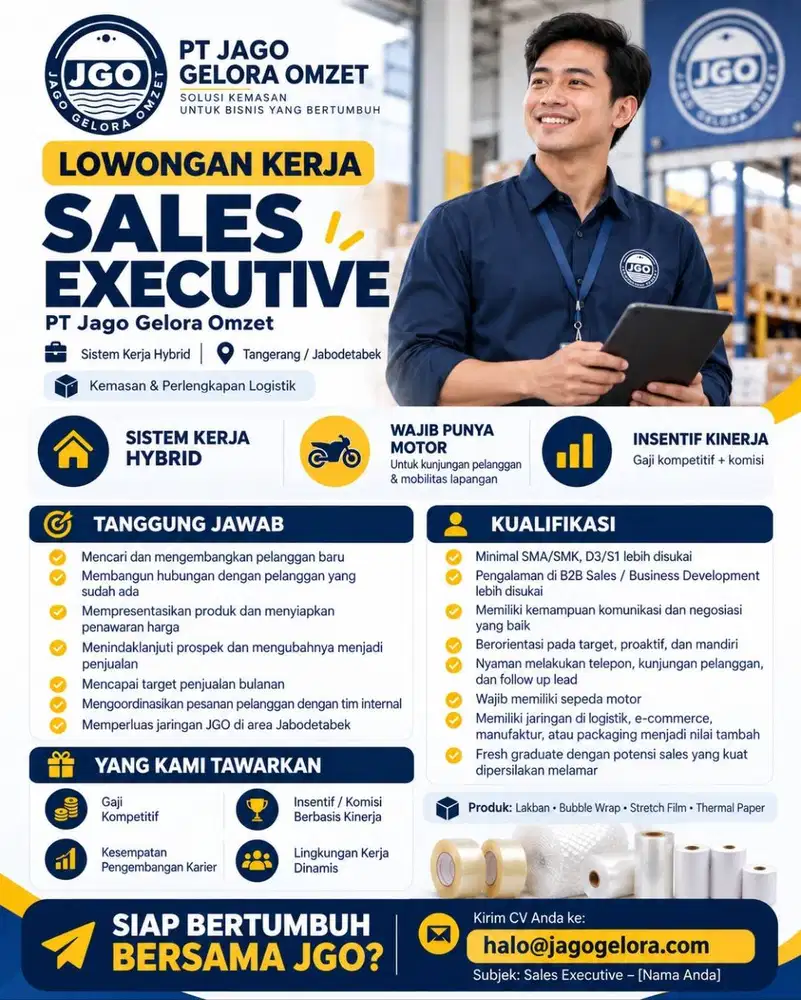 LOWONGAN KERJA - SALES EXECUTIVE PT JAGO GELORA OMZET