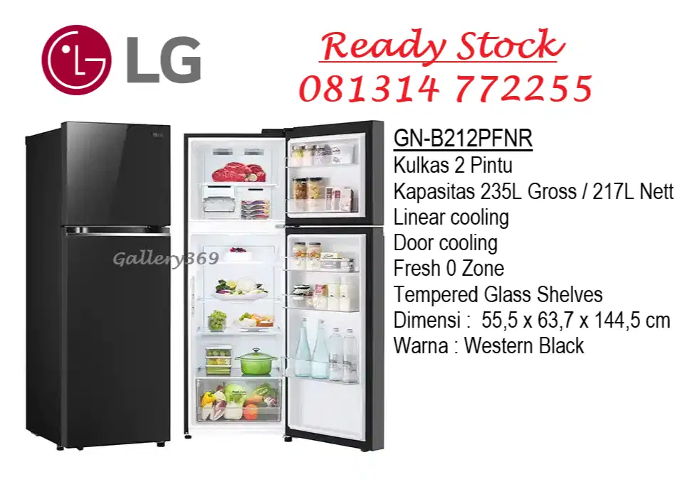 LG GN-B212PFNR Kulkas 2 Pintu 235L - Western Black - Multi Air Flow