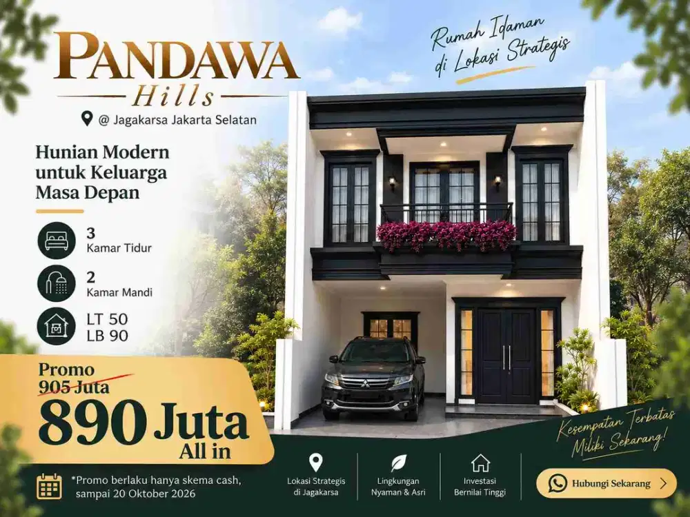 Rumah Murah Jakarta Selatan 800 juta an Pandawa Hills Dekat Stasiun Lenteng Agung