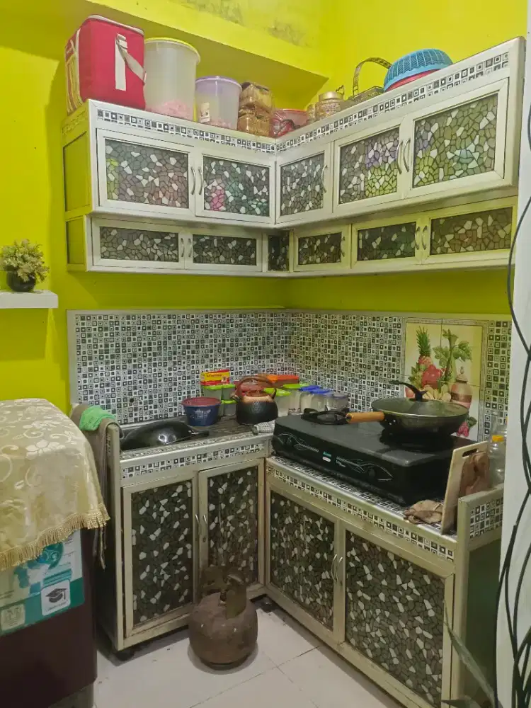Kitchen set sudut alumunium atas bawah satu set
