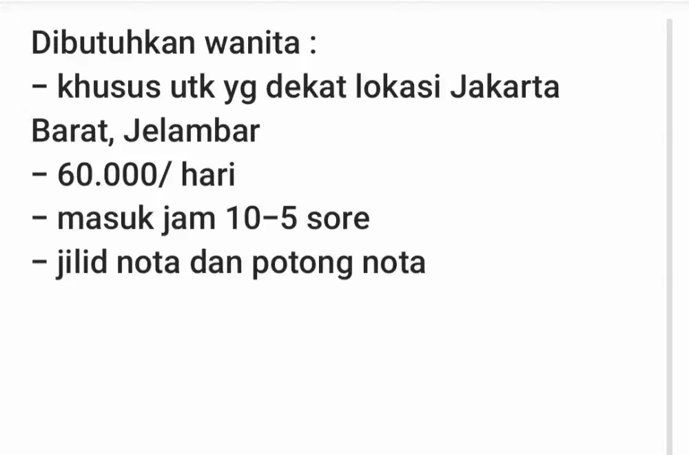 Dbutuhkan tenaga wanita