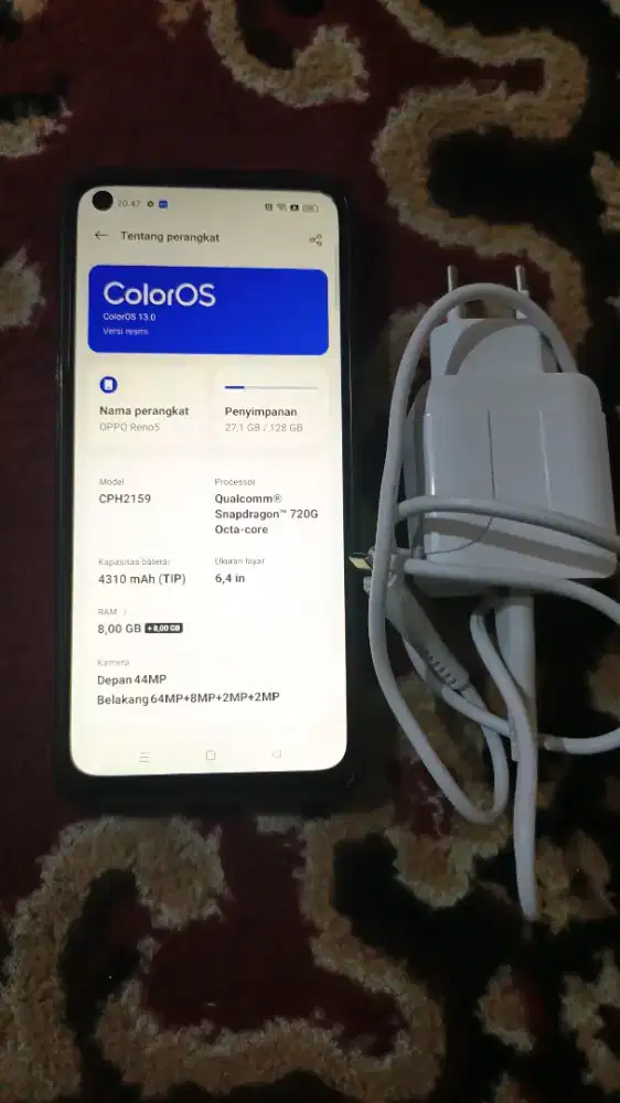 Dijual oppo reno 5 ram 8+8/128 HP carger