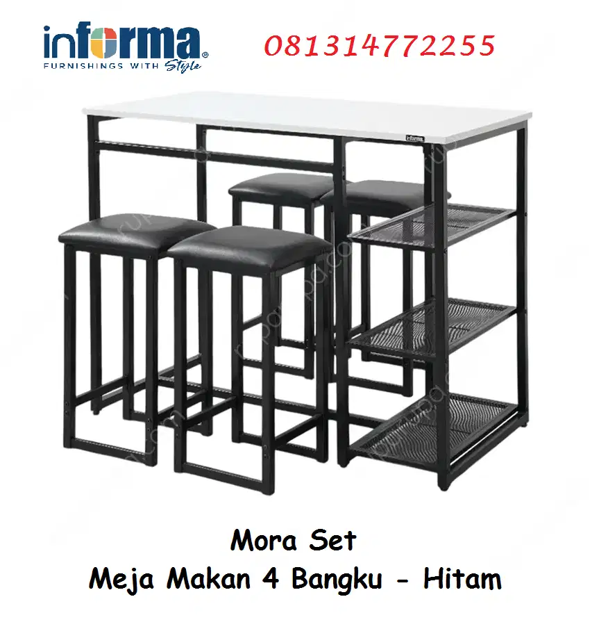 Informa Mora Set Meja Makan 4 Bangku Hitam Minimalis