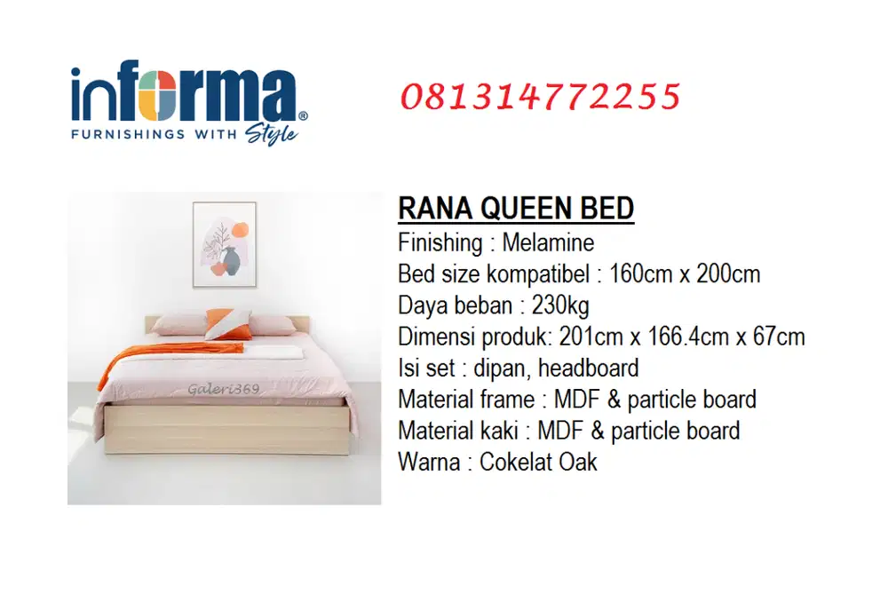 Informa Tempat Tidur Rana Queen Bed Cokelat Oak 160x200 Cm Minimalis