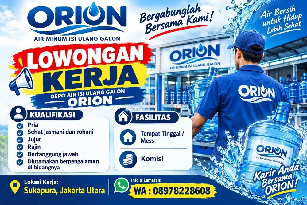 DIBUTUHKAN KARYAWAN PRIA UNTUK DEPO ISI ULANG AIR MINUM DI SUKAPURA