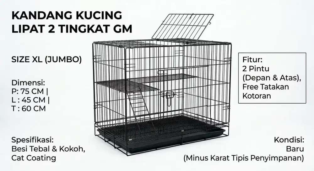 Kandang Kucing Lipat 2 Tingkat Size XL GM (BNIB)