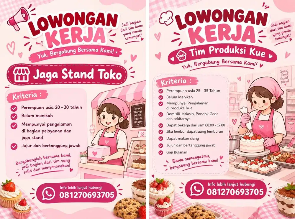 LOWONGAN PEKERJAAN JAGA STAND DAN PRODUKSI KUE
