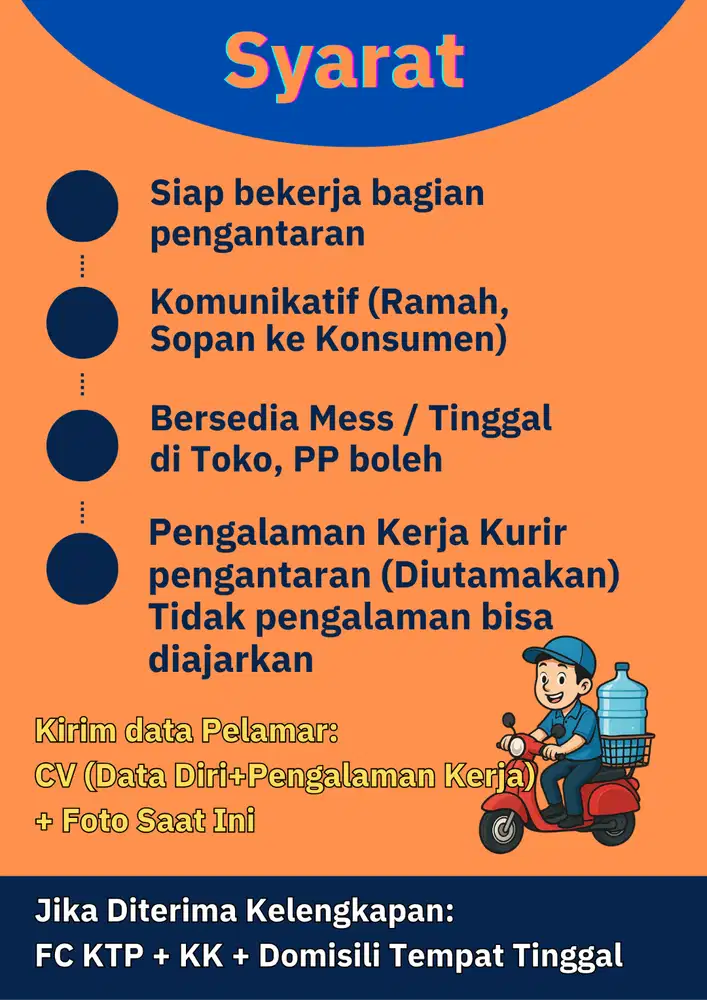 LOWONGAN PRIA UNTUK PENGANTAR DEPOT AIR MINUM (BISA DI MESS ATAU PP)