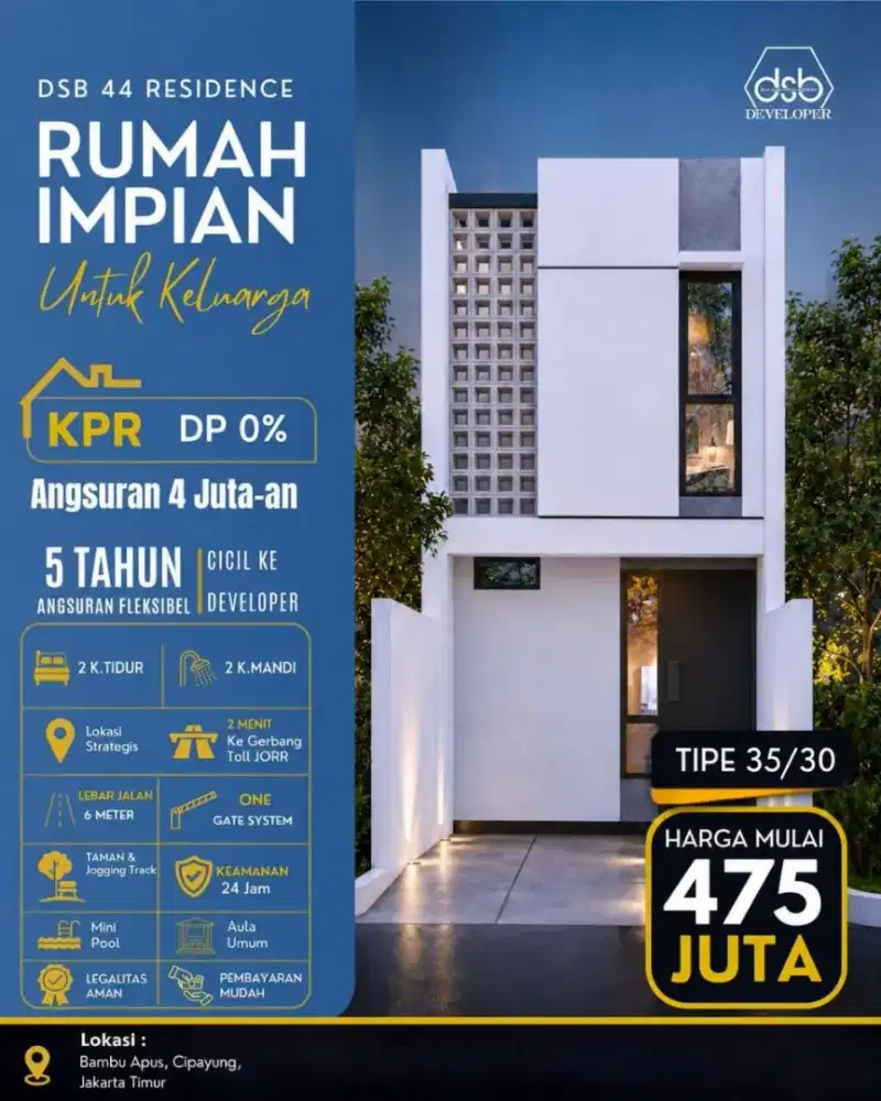 RUMAH MINIMALIS 400JUTAAN AKSES MOBIL DI JAKARTA TIMUR
