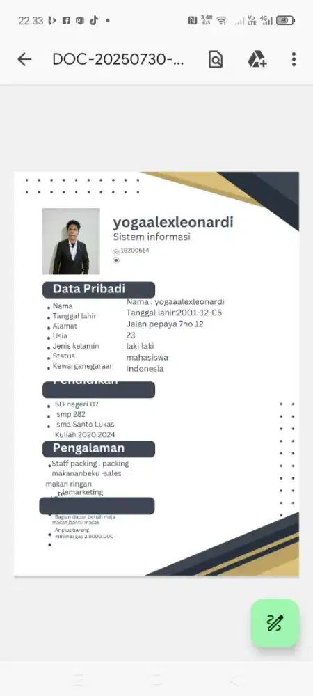 Saya ingin cari pekerjaan di staff packing