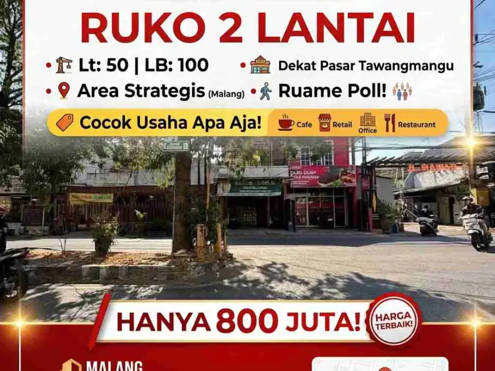 Ruko Murah Dekat Pasar Tawangmangu Malang Kota