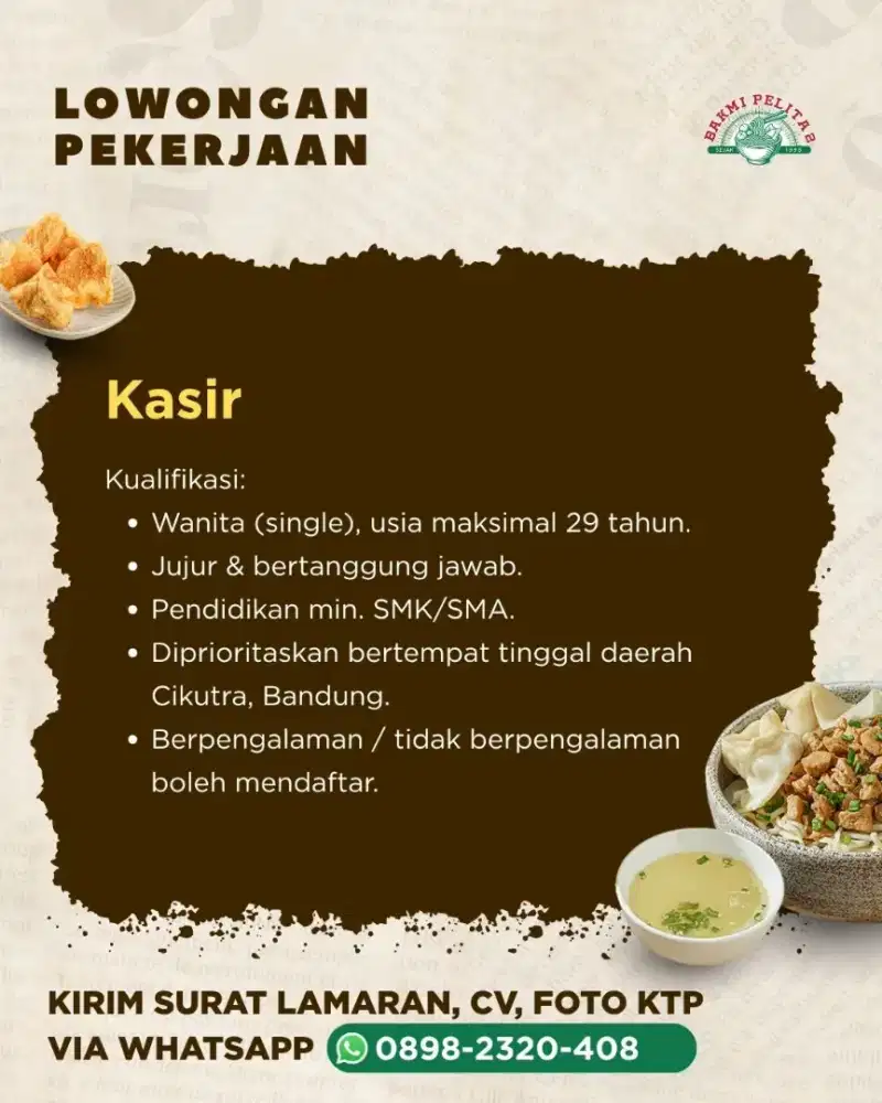 DIBUTUHKAN KASIR WANITA SEGERA