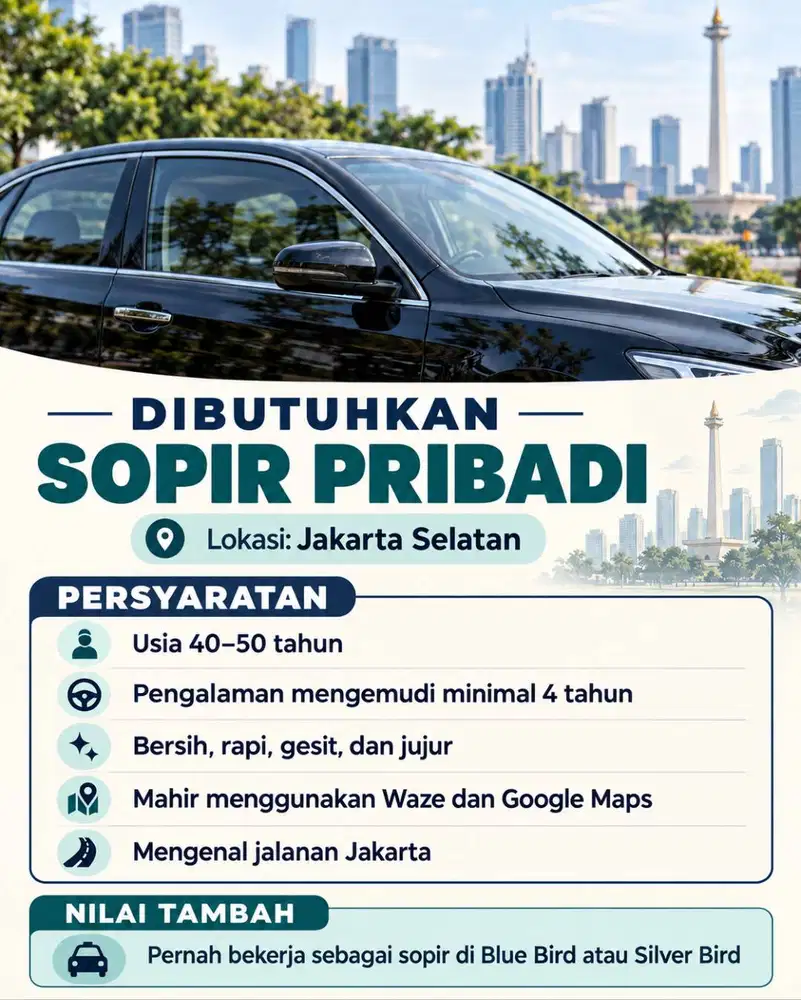 Lowongan Kerja Supir Pribadi Jakarta Selatan