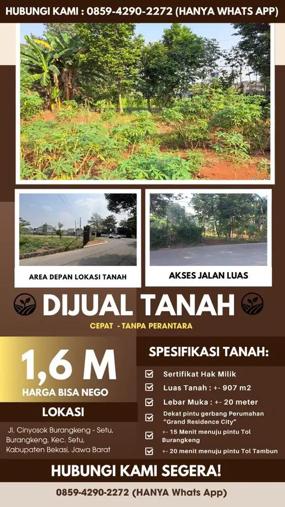 DIJUAL TANAH SETU BEKASI - CEPAT - TANPA PERANTARA